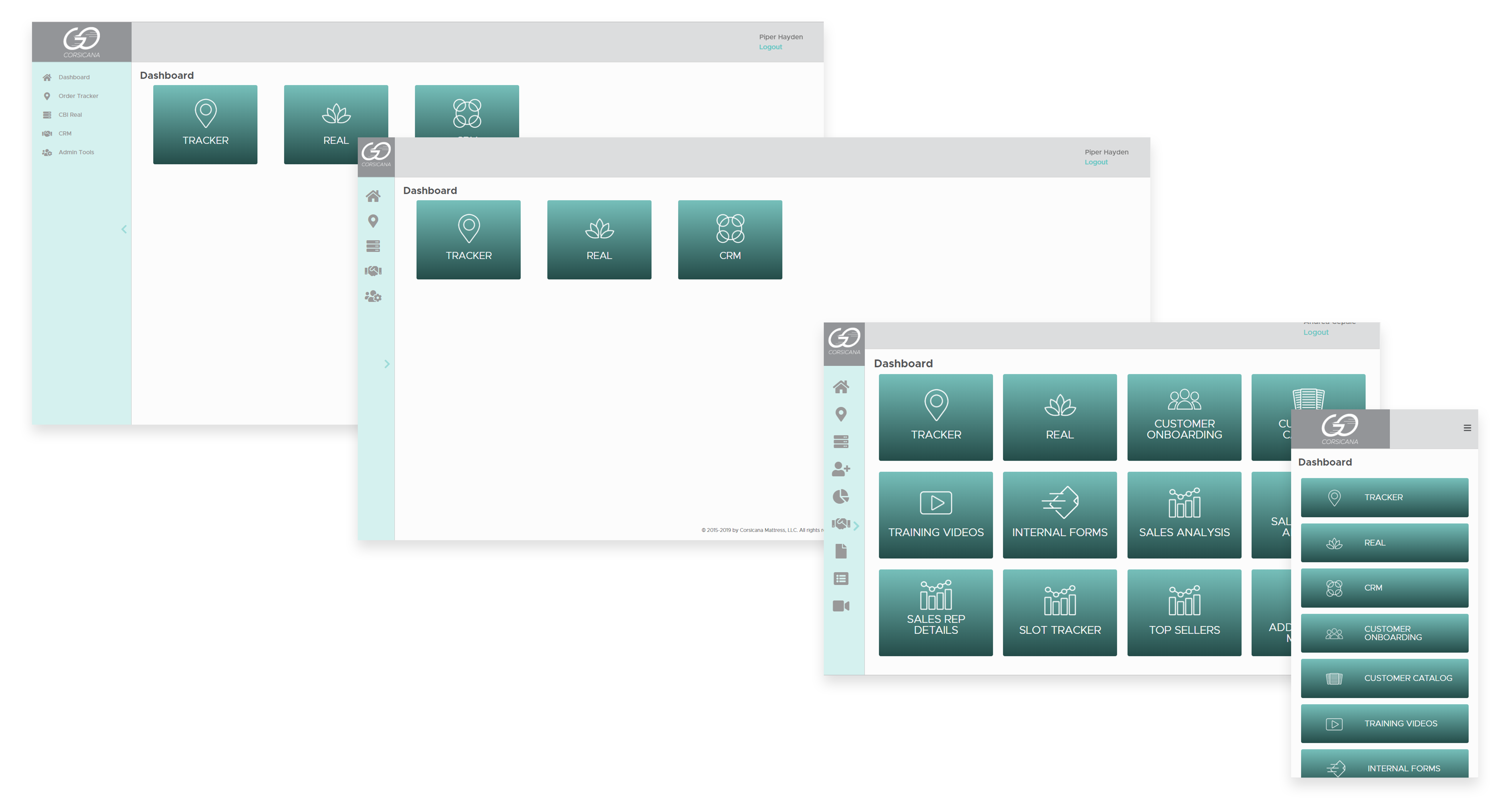 Display of dashboard via four different sizes